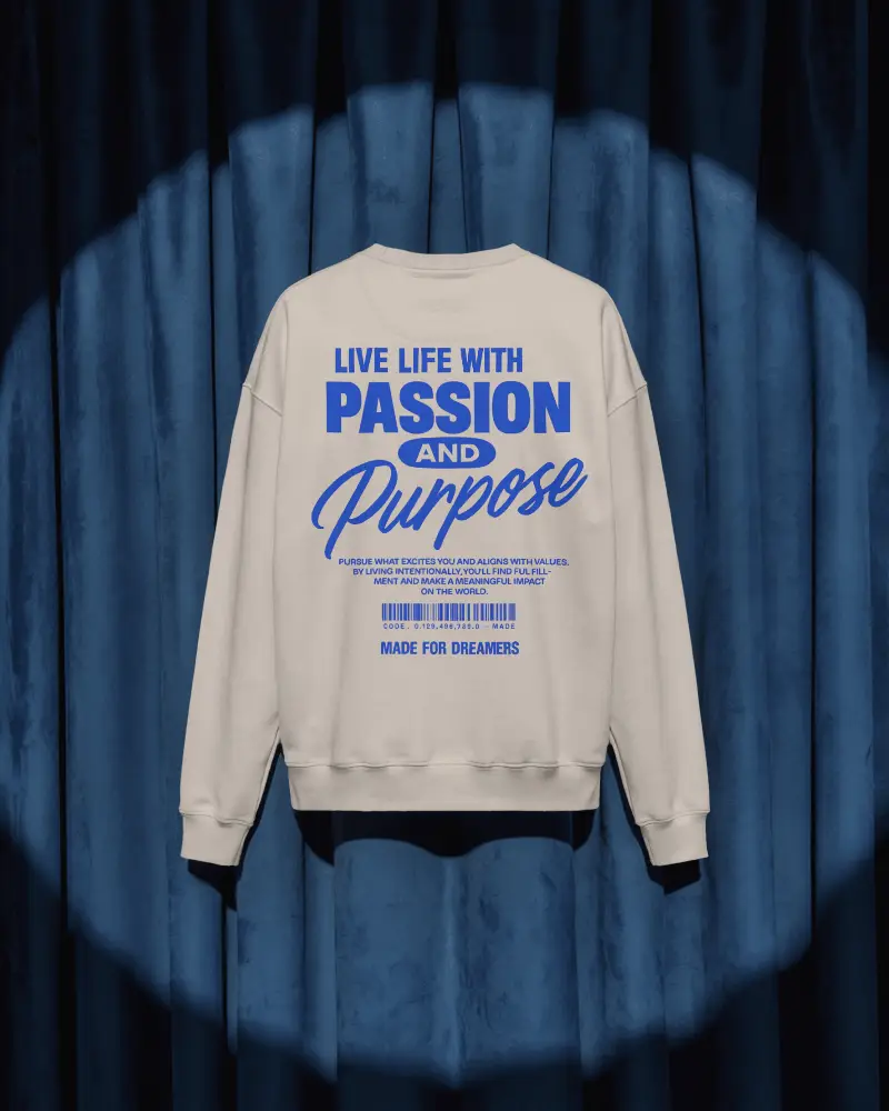 Spotlight Blue Curtain Back View Sweatshirt Mockup Symmetrical Hanging Display