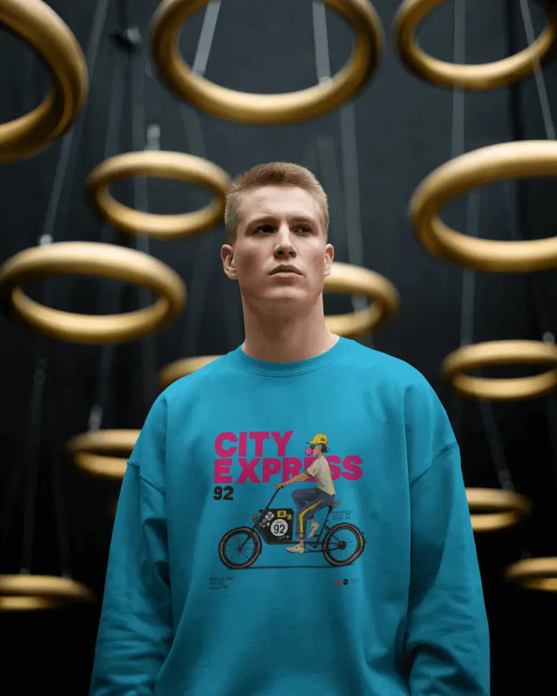 Golden Rings Modern Studio Sweatshirt Mockup Male Model In Minimal Urban Setting