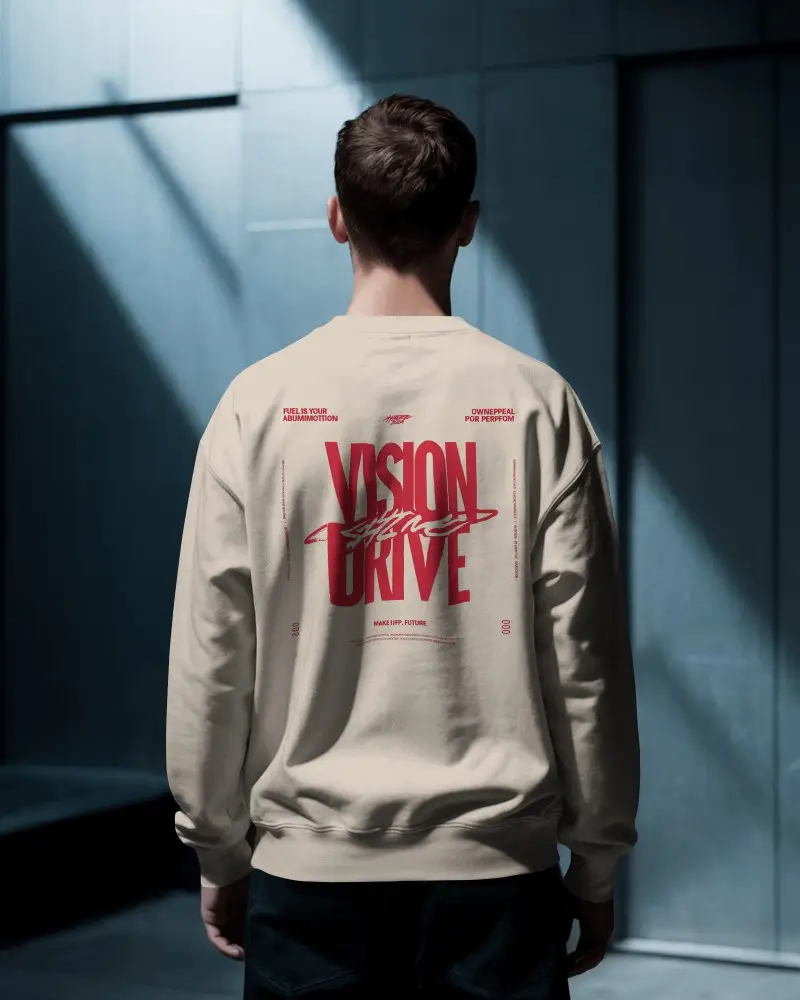 Casual Mens Sweatshirt Mockup Back View Model In Outfit Against Modern Architectural Wall