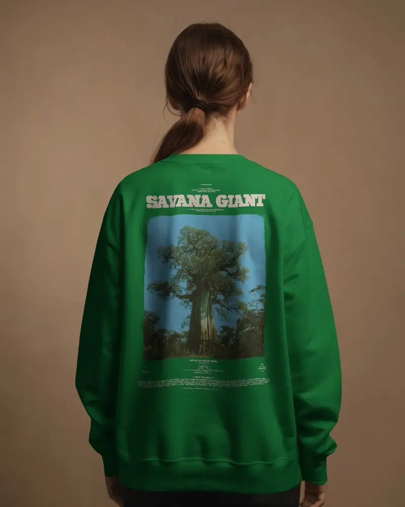 Cozy Back Look Sweatshirt Mockup Woman Standing In Studio With Neutral Brown Background