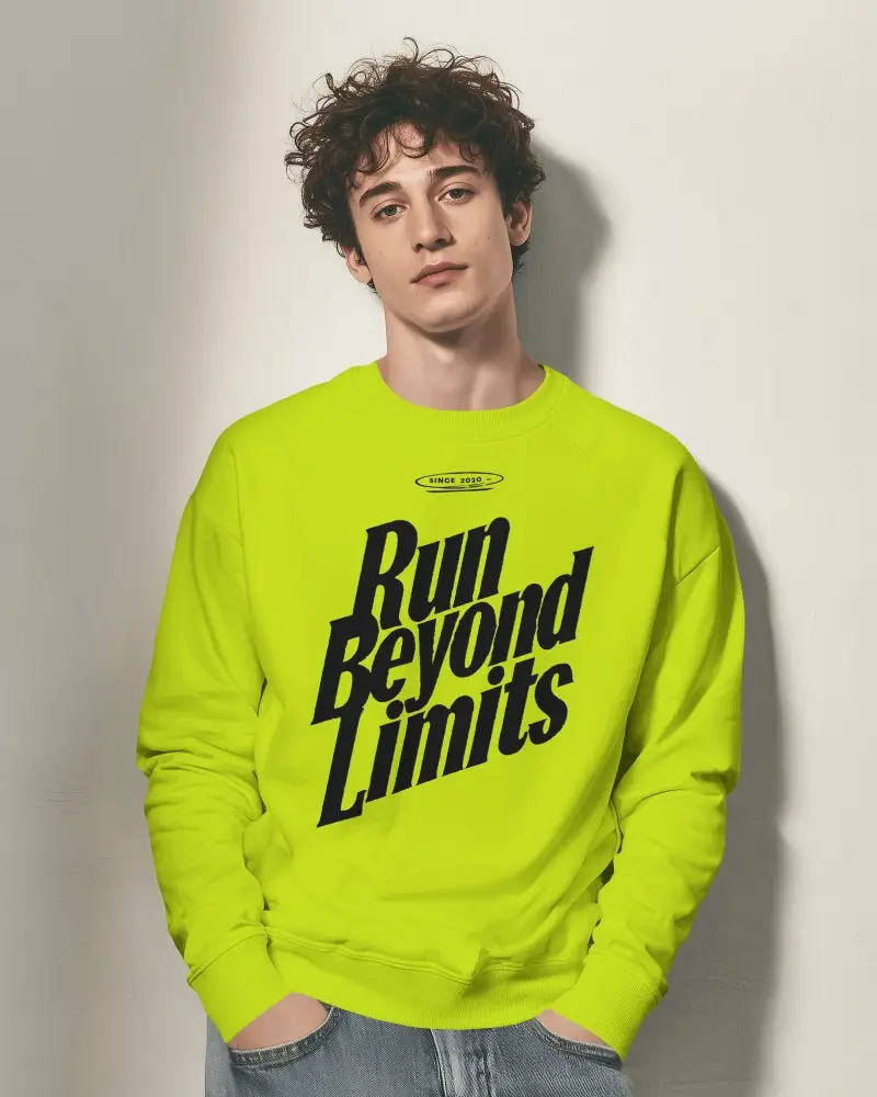 Effortless Style Sweatshirt Mockup Male Model Posing Casually In Studio With Soft Lighting