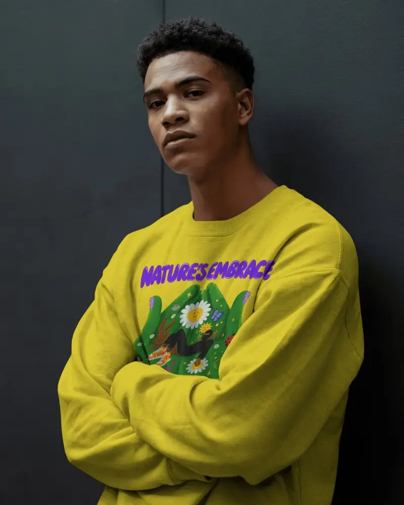 Minimalist Urban Sweatshirt Mockup Male Model In Relaxed Pose Against Dark Modern Wall