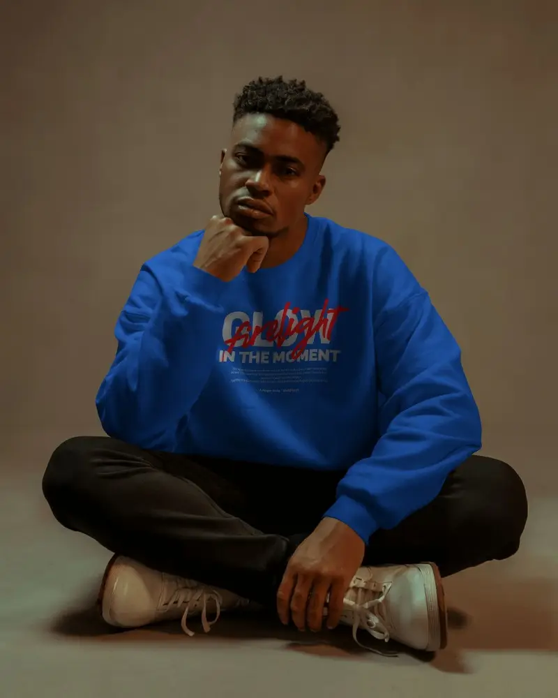 Urban Inspired Sweatshirt Mockup Male Model In Neutral Background Simple And Relaxed Comfort Wear