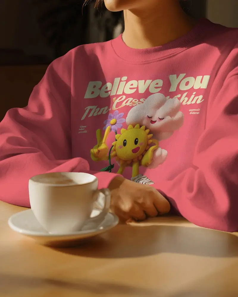 Lifestyle Sweatshirt Mockup Woman Enjoying Coffee In Soft Natural Light Warm And Calm Atmosphere