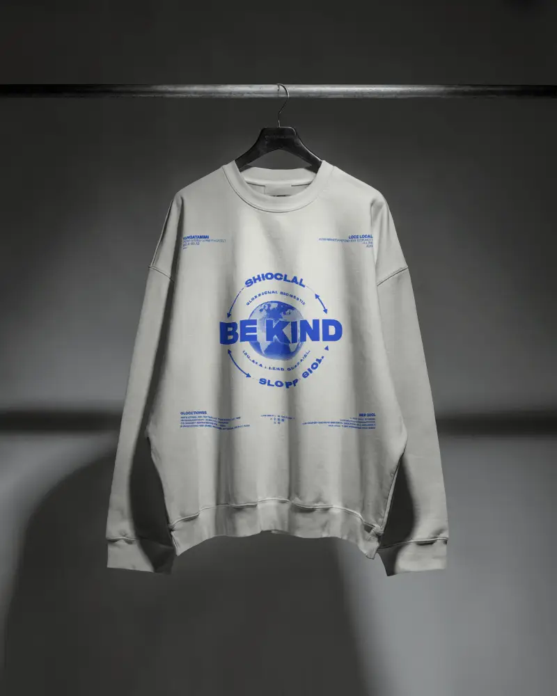 Minimalist Sweatshirt Mockup Hanging Display In Dark Studio Lighting Clean Fashion