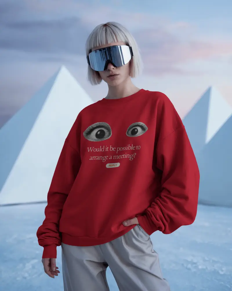 Pyramid Backdrop Sweatshirt Mockup Female Model Wearing Oversized Style In Futuristic Setting