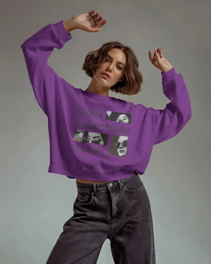 Fashion Forward Womens Mockup Fit Cropped Sweatshirt Streetwear Comfort Casual Style