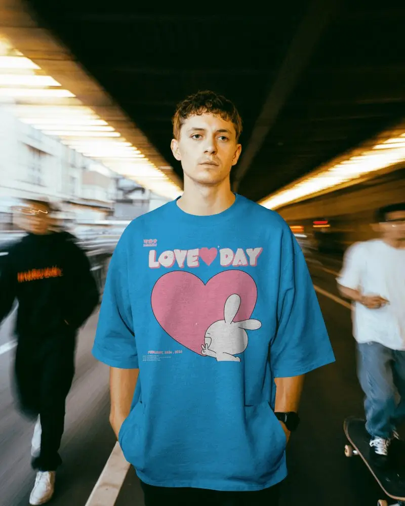 Urban Street T Shirt Mockup Male Model In Tunnel Motion Blur Modern Vibe Casual Style