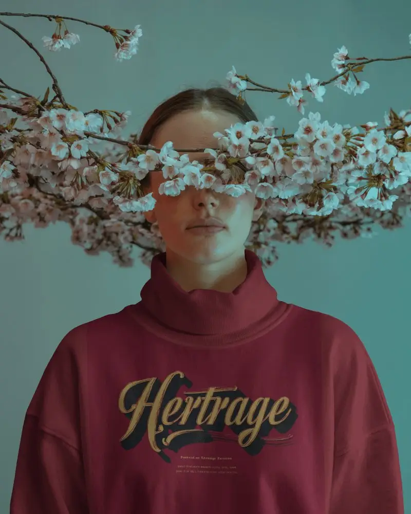 Serene Floral Sweatshirt Mockup Cherry Blossom Branches Minimal Dreamy Scene