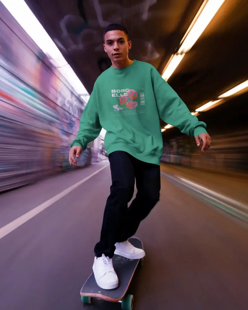 Urban Street Style Sweatshirt Mockup Skateboard Mens Casual Wear For Graphic Design Display