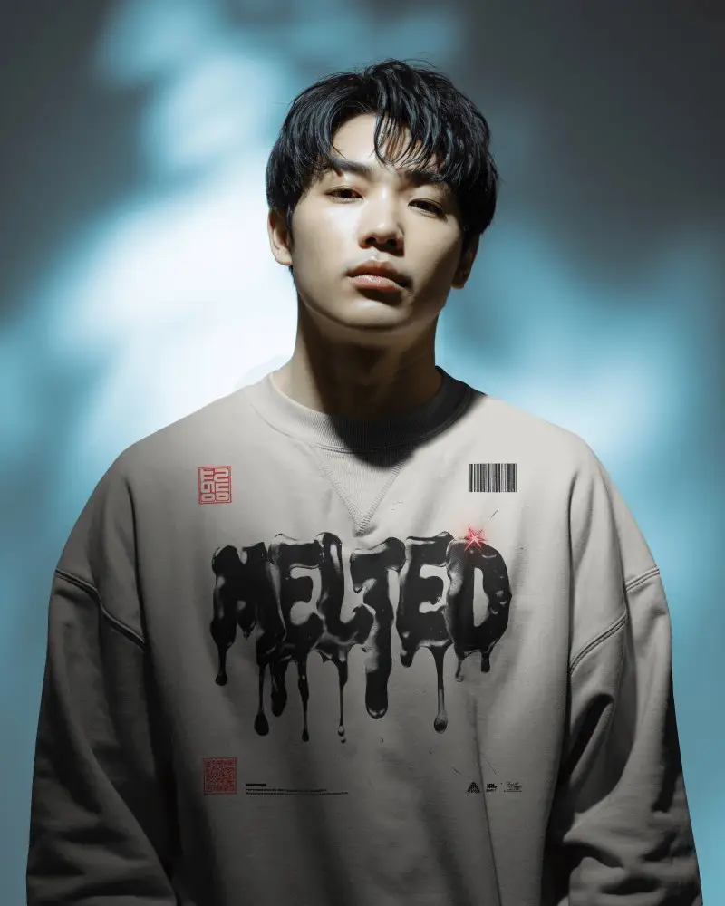 Sweatshirt Mockup Male Portrait With Soft Blue Backlight And Minimal Modern Studio Style