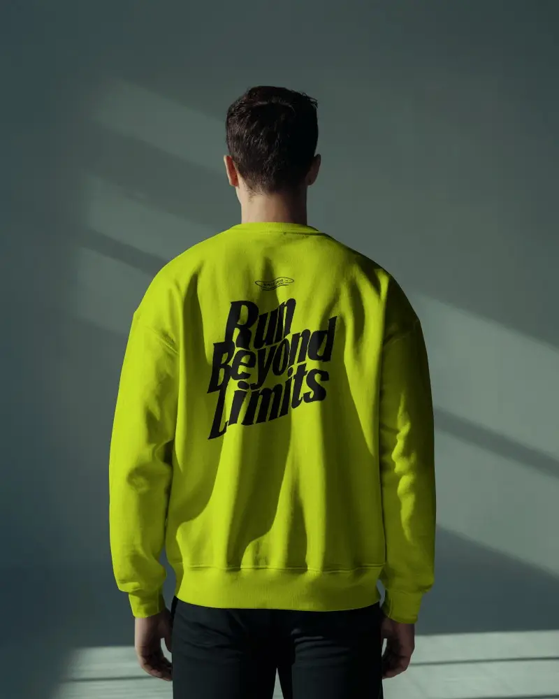 Sweatshirt Mockup Back View Male Model In Minimal Studio With Soft Directional Daylight