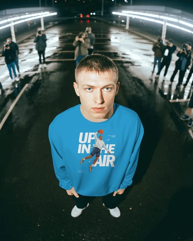 Sweatshirt Mockup Top Down Male Model In Urban Parking Lot With Night Lighting And Street Style
