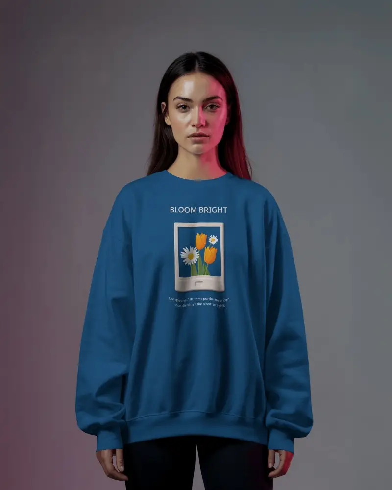 Sweatshirt Mockup Front View Female Model In Minimal Studio With Soft Pink Accent Light