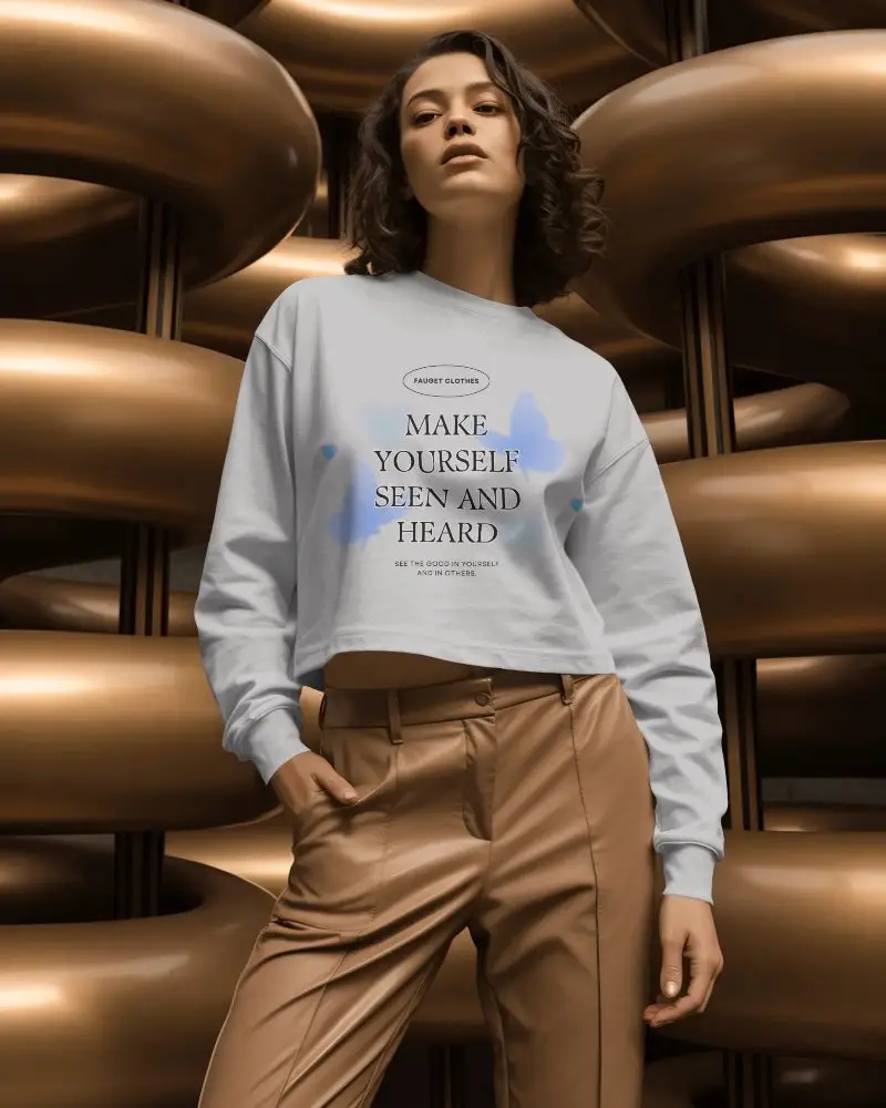 Stylish Long Sleeve Cropped Sweatshirt Mockup For Modern Casual Wear Collections