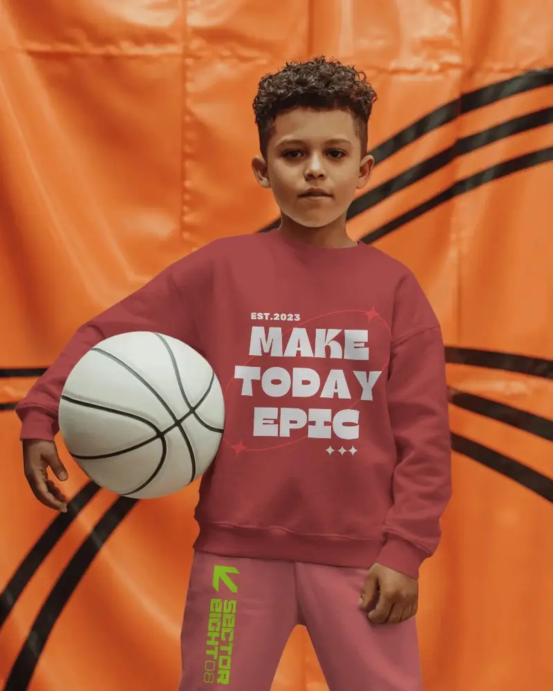 Kids Sportswear Crewneck Sweatshirt Mockup Pants Athletic Outfit For Active Lifestyle