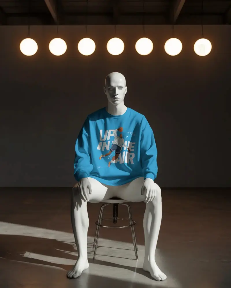 Premium Fabric Sweatshirt Mockup With Metal Stool And Soft Lighting Effects
