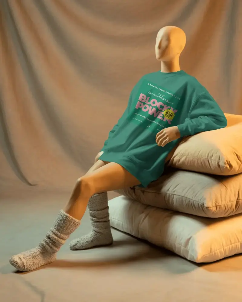 Casual Comfort Fit Sweatshirt Mockup For Womens Apparel Presentation On Minimalist Backdrop