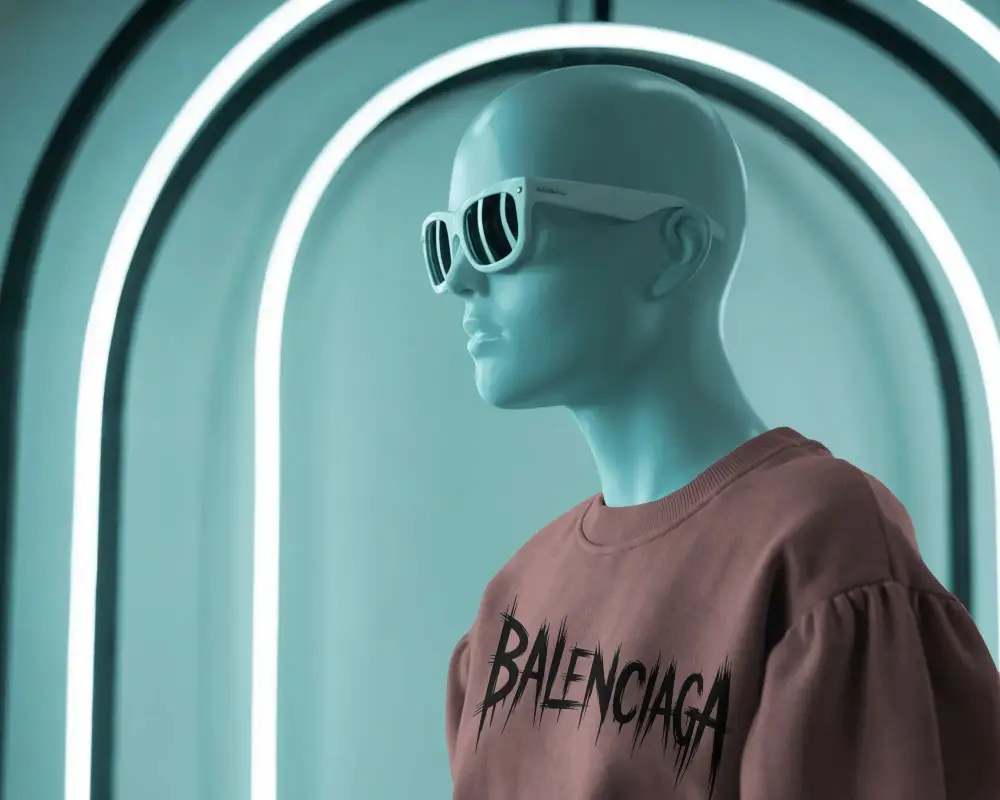 Modern Minimalist Fashion Sweatshirt Mockup With Sunglasses And Futuristic Arch Background