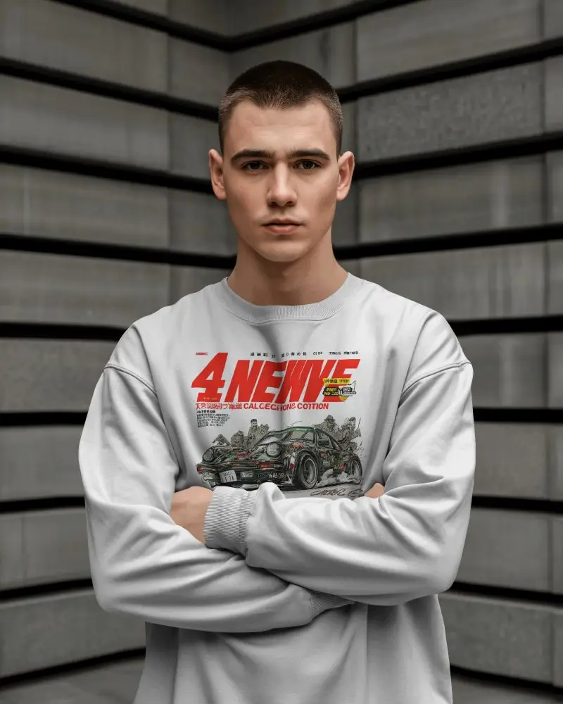 Arms Crossed Sweatshirt Mockup Male Model Confident Pose Modern Urban Wall