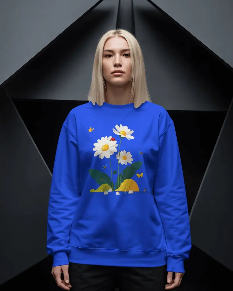 Studio Sweatshirt Mockup Female Model Front Facing With Dark Geometric Backdrop