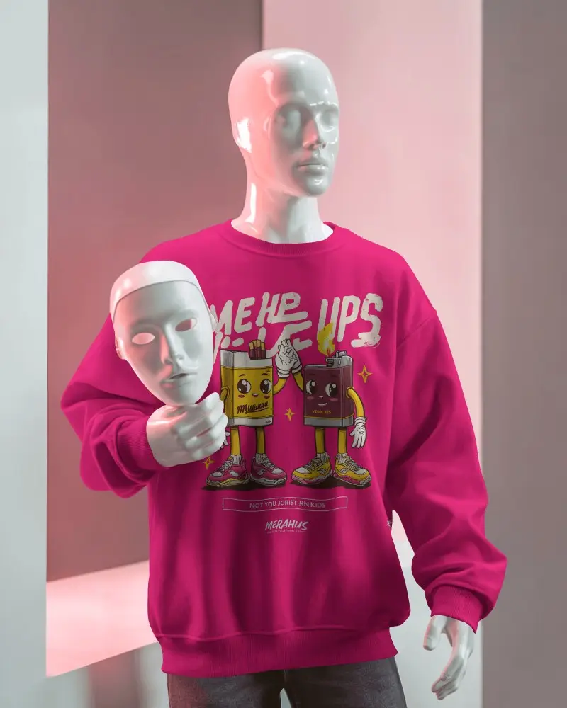 Studio Sweatshirt Mockup Female Model Front Facing With Dark Geometric Backdrop