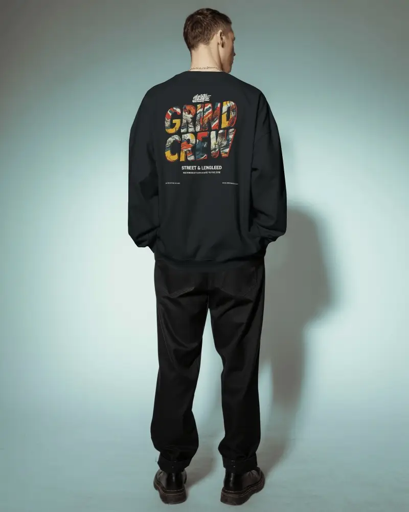 Full Body Studio Sweatshirt Mockup Back View Male Model Standing Relaxed Minimal Background
