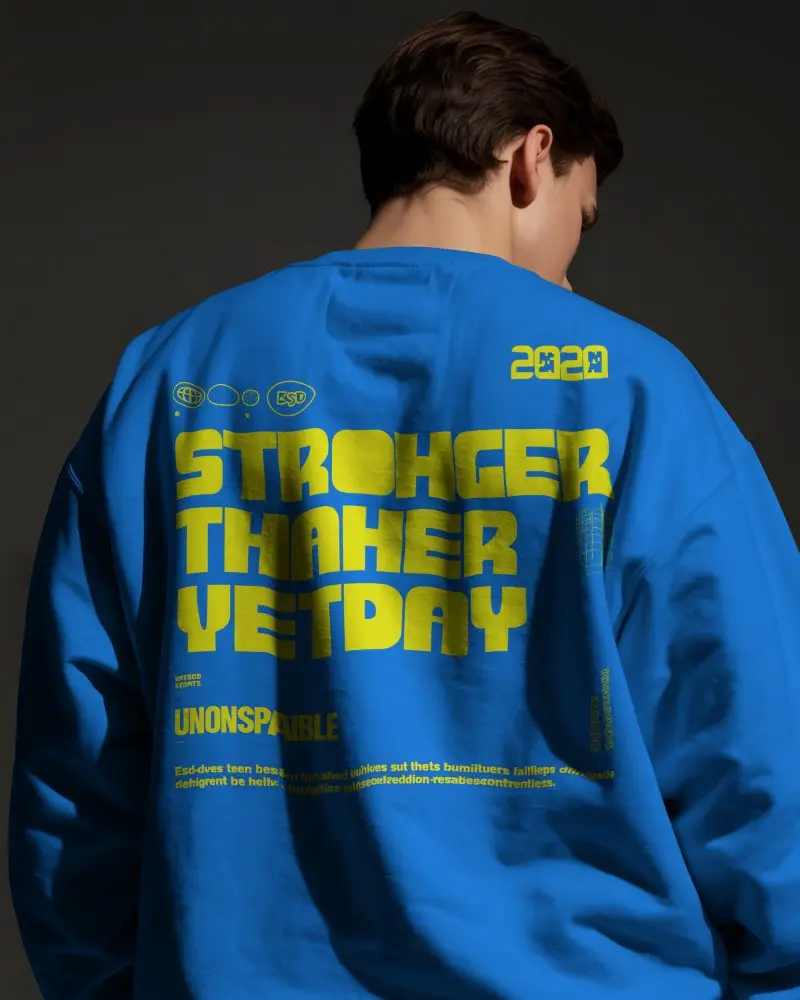 Premium Fashion Sweatshirt Mockup Back View Male Model Dark Background Portrait