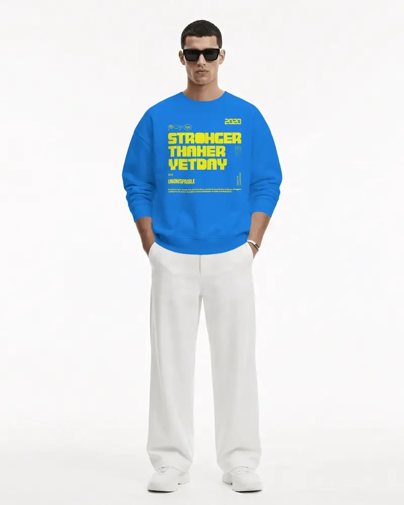 Minimal Studio Sweatshirt Mockup Male Model Standing Front View Clean Fashion Background
