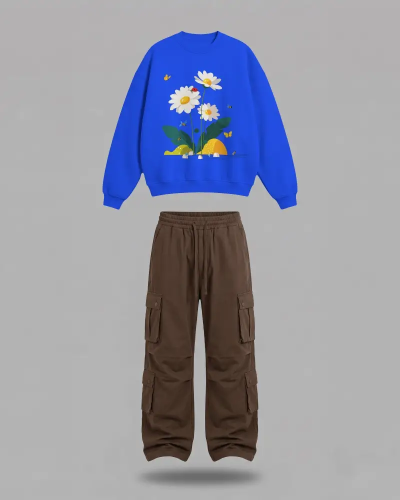 Apparel Set Sweatshirt Mockup With Cargo Pants Floating Clean Studio Background