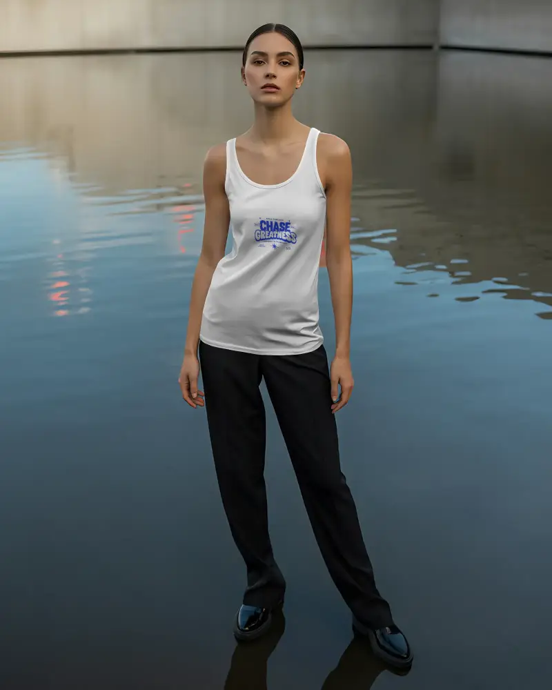 Elegant Fitted Tank Top Mockup With Realistic Model Pose Perfect For Clothing Design Showcase