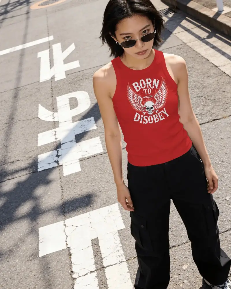 Street Style Woman Wearing Tank Top Mockup With Casual Cargo Pants Modern Urban Look