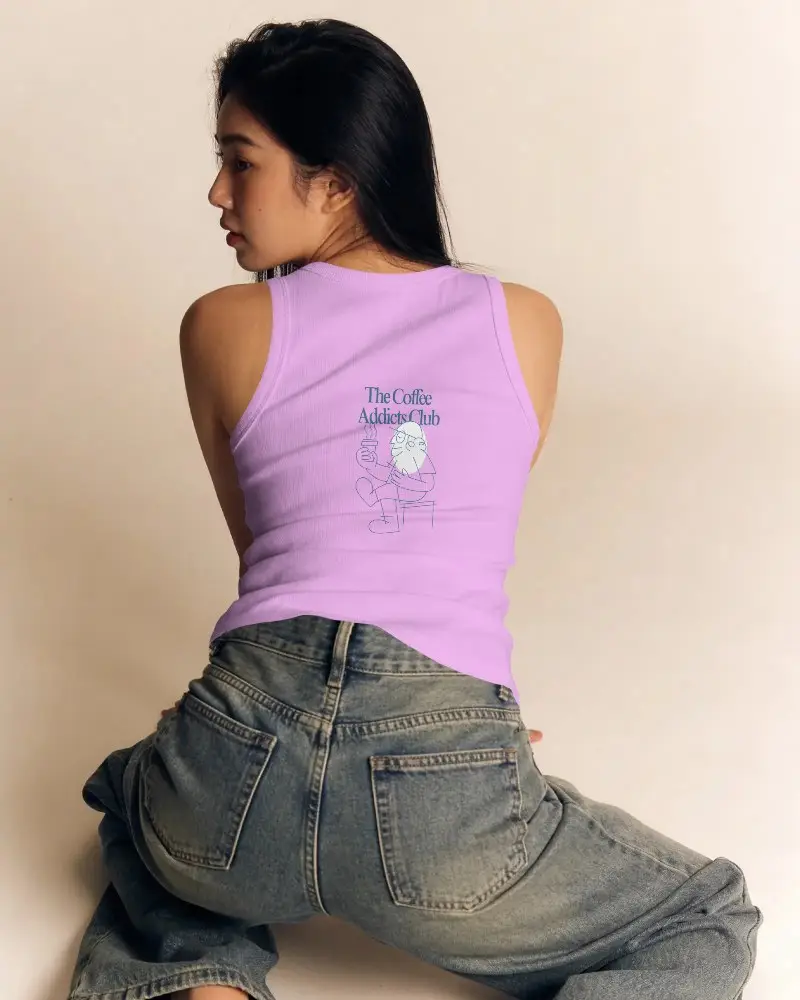 Comfortable Fitted Tank Top Mockup For Modern Casual Wear With Relaxed Denim Pants Styling