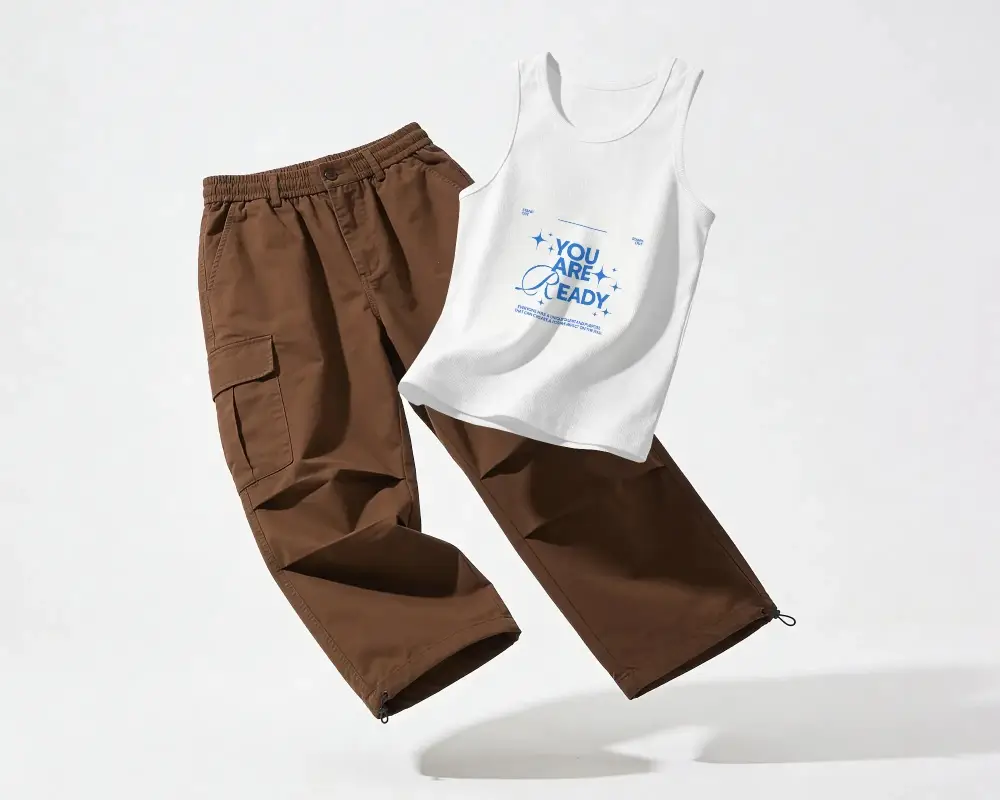 Modern Tank Top Mockup Paired With Cargo Pants Showcasing Casual Summer Fashion Style