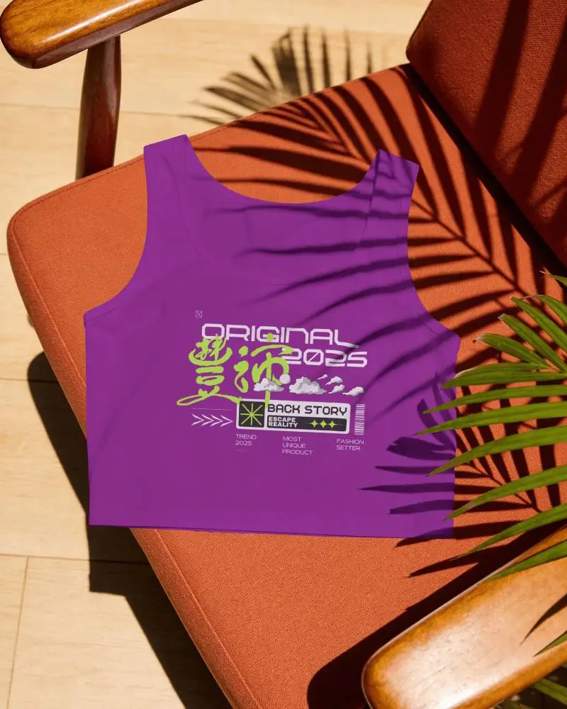 Tropical Lounge Sleeveless Tank Top Mockup Laid On Chair Seat With Bold Leaf Shadows And Daylight