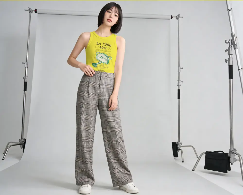 Stylish Ribbed Tank Top Mockup For Women Casual Fashion Urban Outfit Photo Studio Shoot