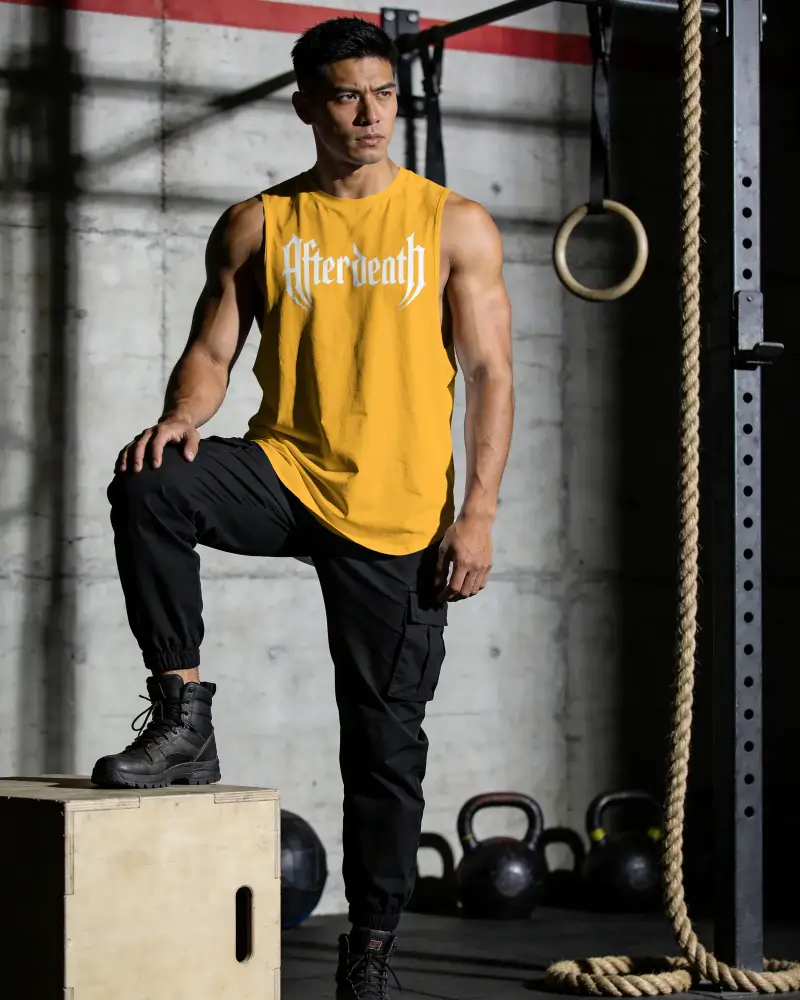 Muscled Athlete Wearing Tank Top Mockup In A Pose At Gym Fitness Model Posing For Mockup Design