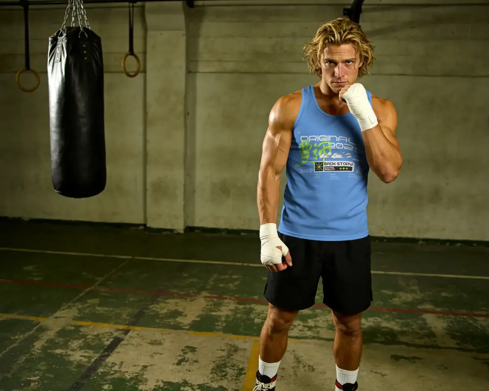 Fit Man In Gym Tank Top Mockup Pose For Sports Clothing Brand Promotional Image