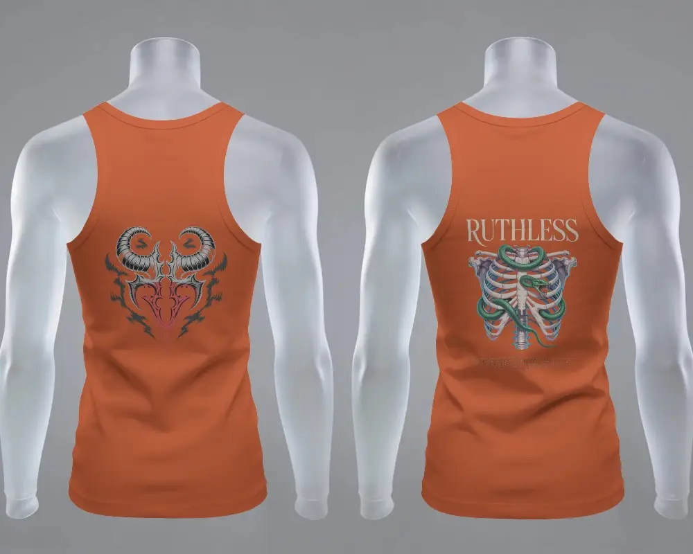 Muscle Fit Basic Tank Top Mockup Showing Backside With Seam Details For Retail