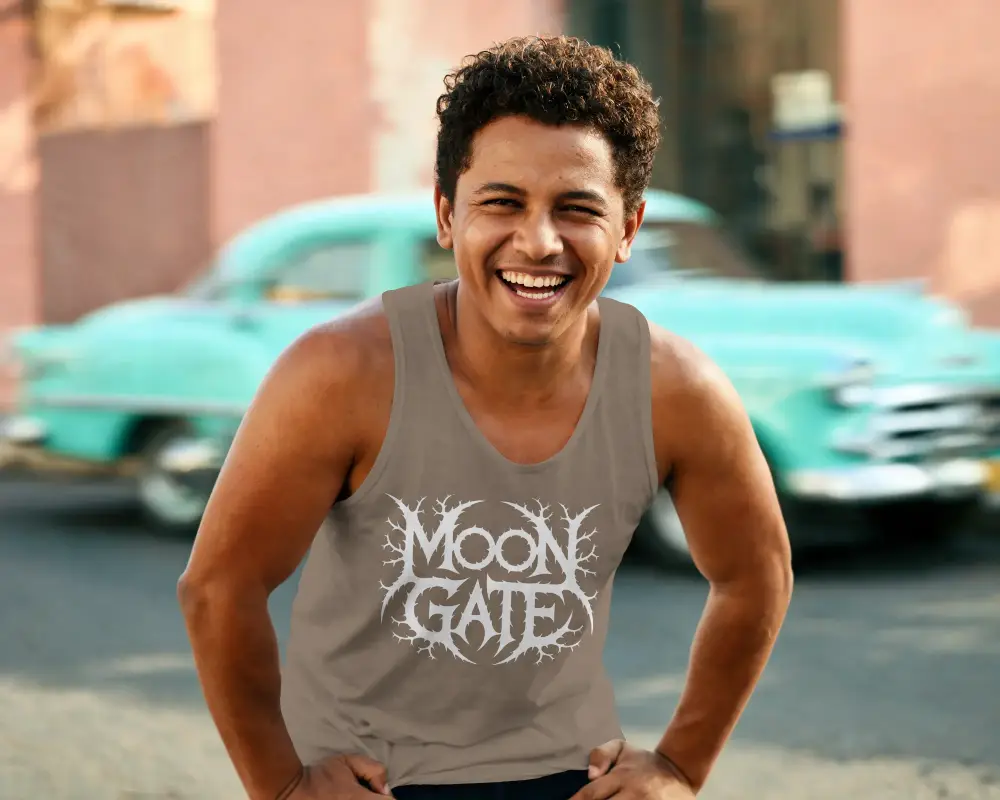 Casual Athletic Mens Tank Top Mockup Street Background Design Presentation Template