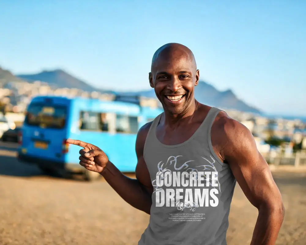 Muscular Man Wearing Comfortable Casual Tank Top Mockup Outdoor Summer Style Mockup Template