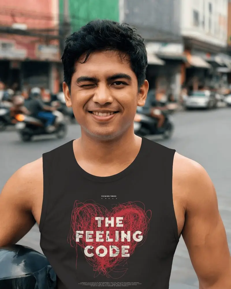 Urban Lifestyle Mens Vest Tank Top Mockup With Clean Front Design Area And Natural Smile