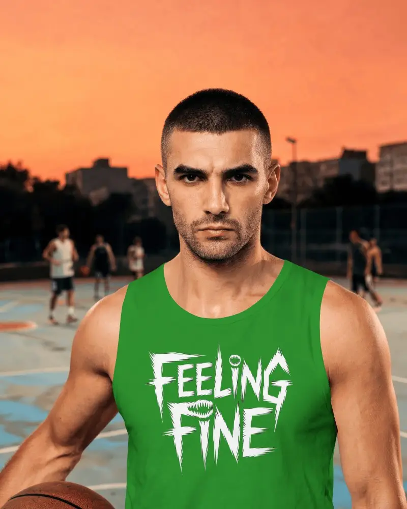 Mens Basketball Vest Tank Top Mockup With Athletic Model On Outdoor Court At Sunset