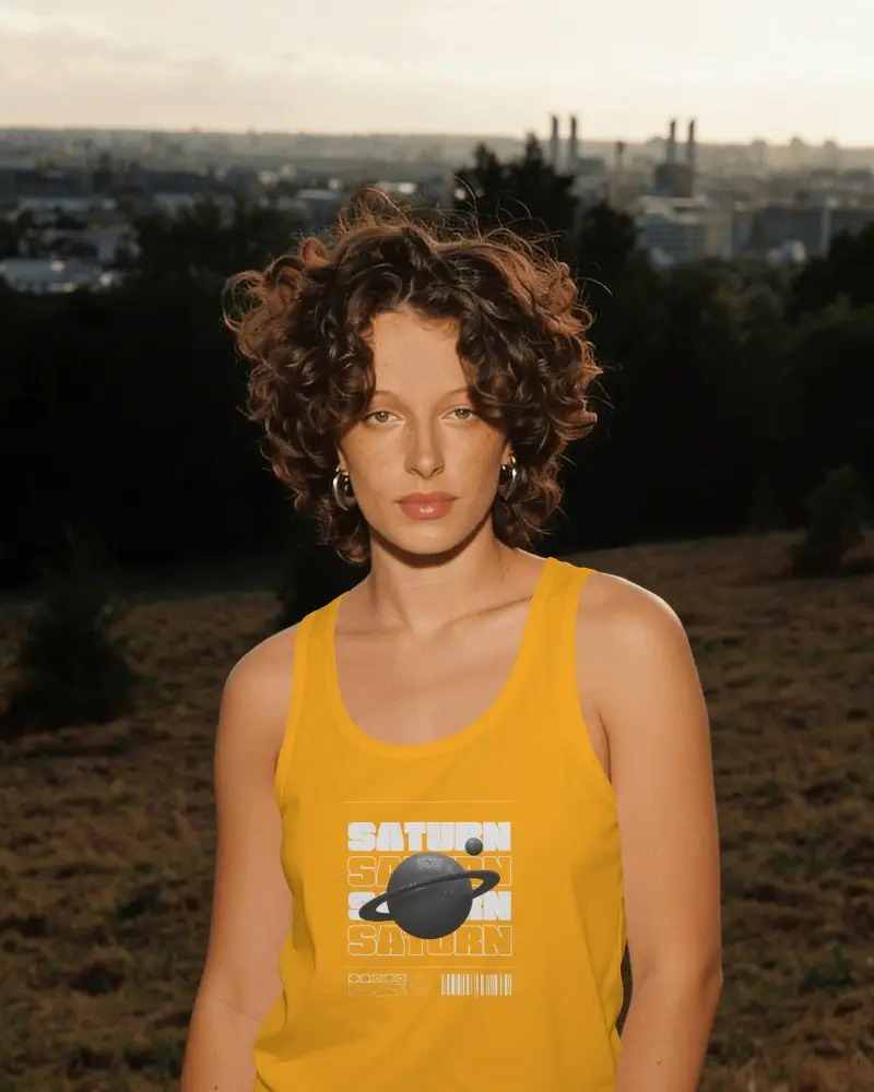 Womens Tank Top Mockup On Curly Haired Female Model At Scenic Hillside Overlook