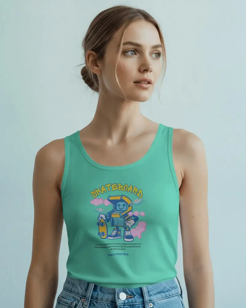 Womens Tank Top Mockup Female Model Gazing Away In Soft Natural Fashion Portrait