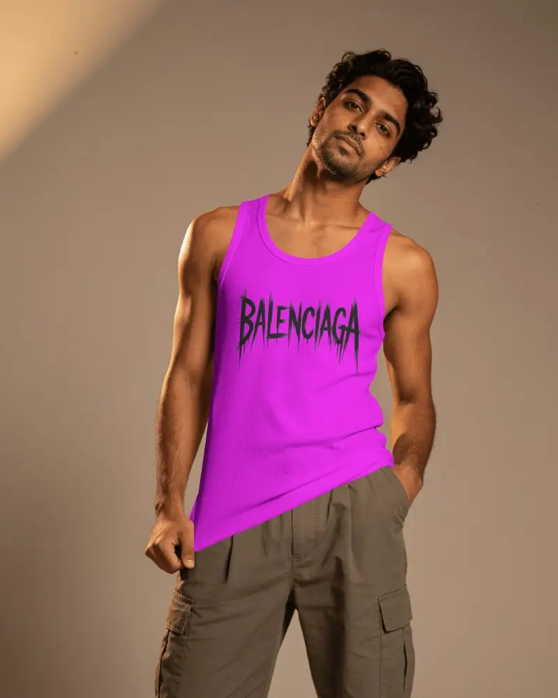 Contemporary Tank Top Mockup Male Model In Relaxed Cargo Pants Fashion Campaign
