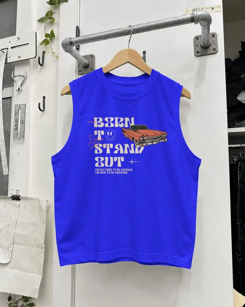 Industrial Pipe Hanger Tank Top Mockup Displayed On Wooden Hanger In Modern Studio Interior