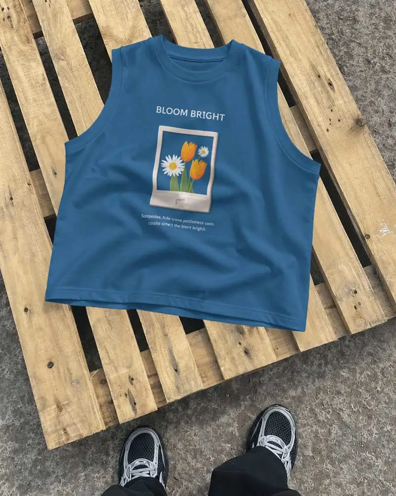 Urban Tank Top Mockup Overhead View On Rustic Wood Pallet With Casual Footwear