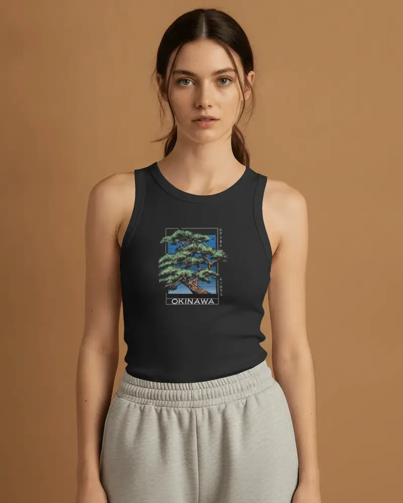 Fitted Womens Tank Top Mockup Female Model Facing Camera In Minimalist Fashion Portrait