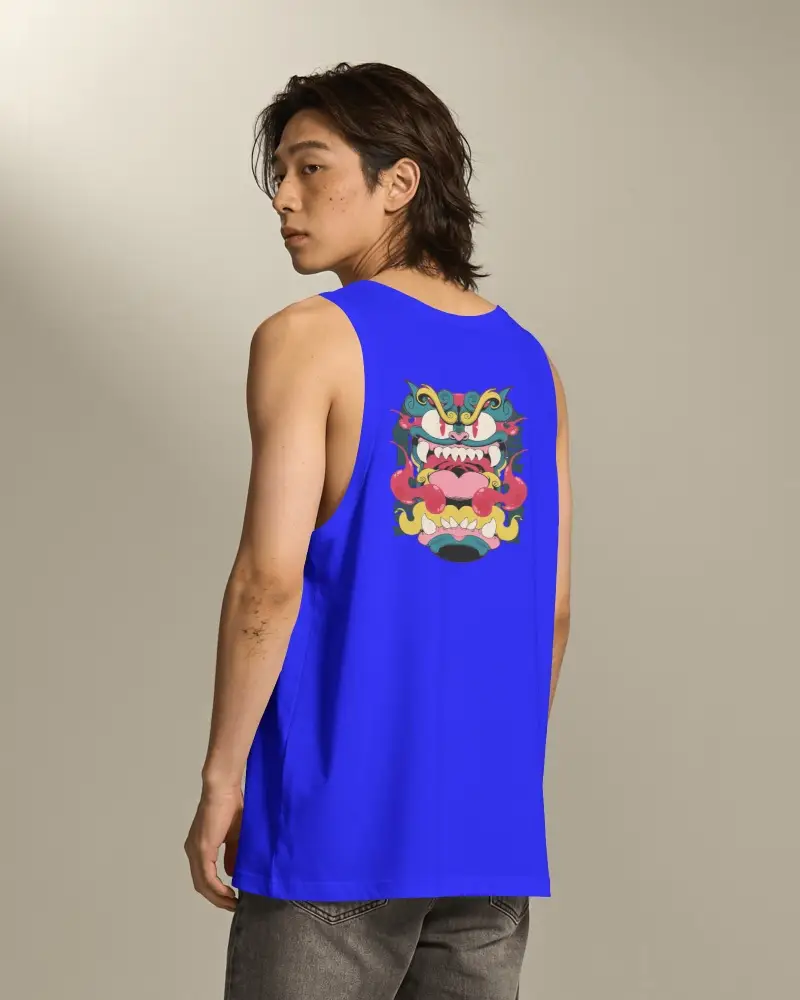 Rear Three Quarter Mens Tank Top Mockup Model Looking Over Shoulder In Minimal Editorial Studio